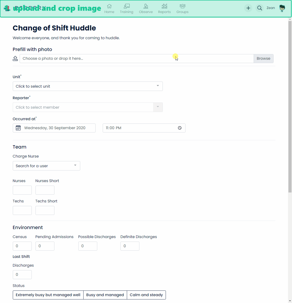 Extracting data from a Change of Shift Huddle form